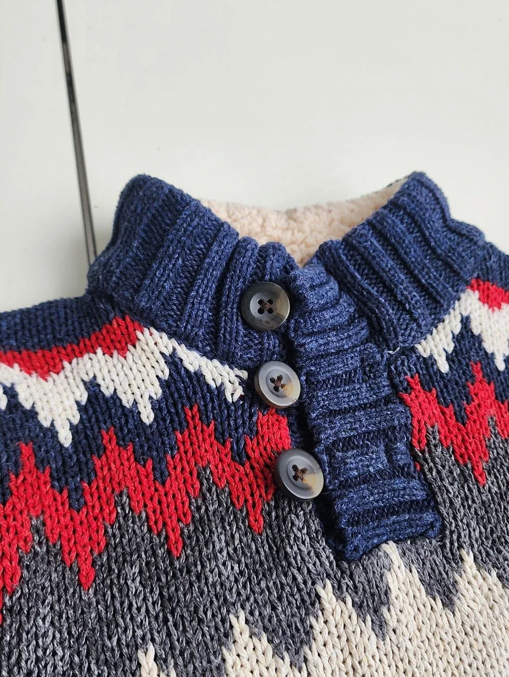 Baby Gap Toddler Red Cream Blue Mock Neck Sweater Shepra Neck Zig Zag Sz 2 Years